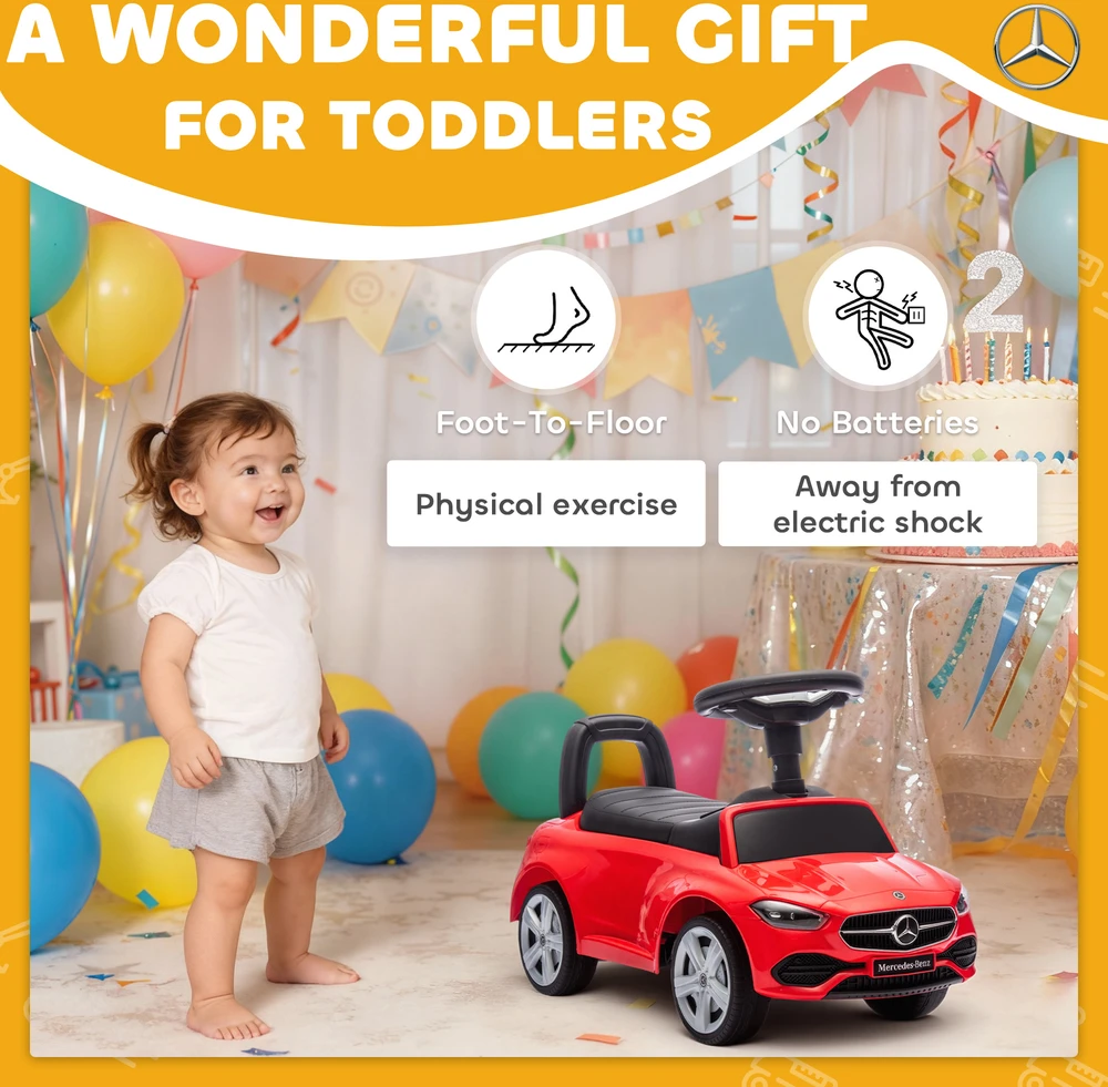 Paspiriama mašinėlė Mercedes-Benz C-Class su garsais, raudona, 65 × 28 × 39 cm