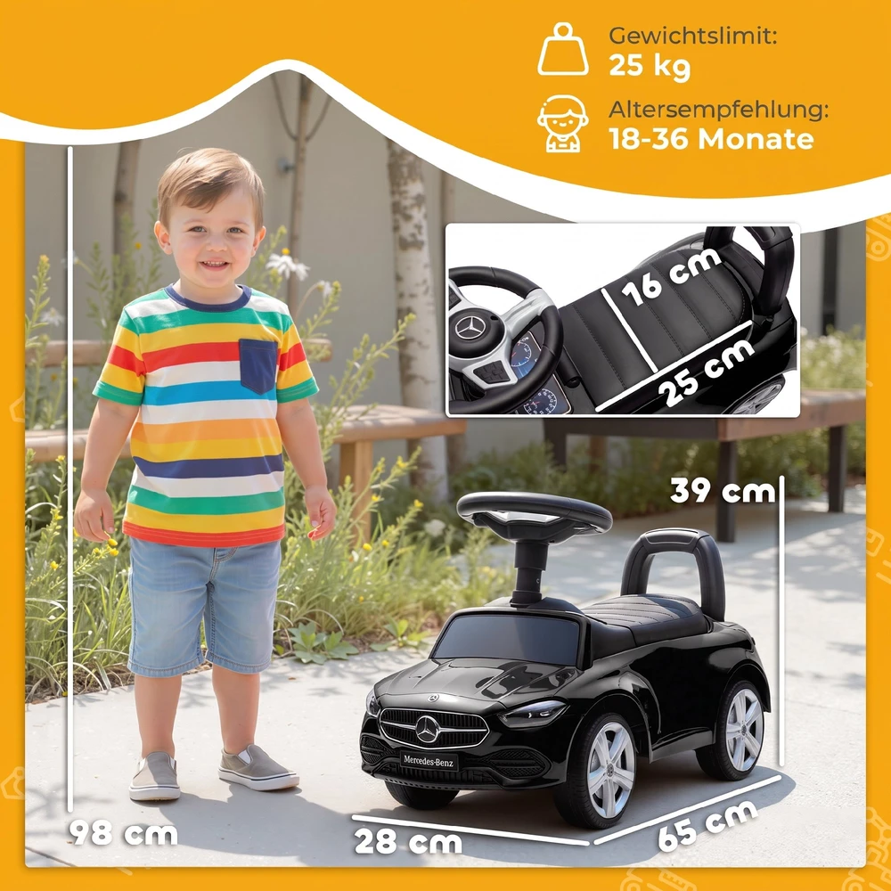 Paspiriama mašinėlė „Mercedes-Benz C-Class“ su garso efektais, juoda, 65 × 28 × 39 cm