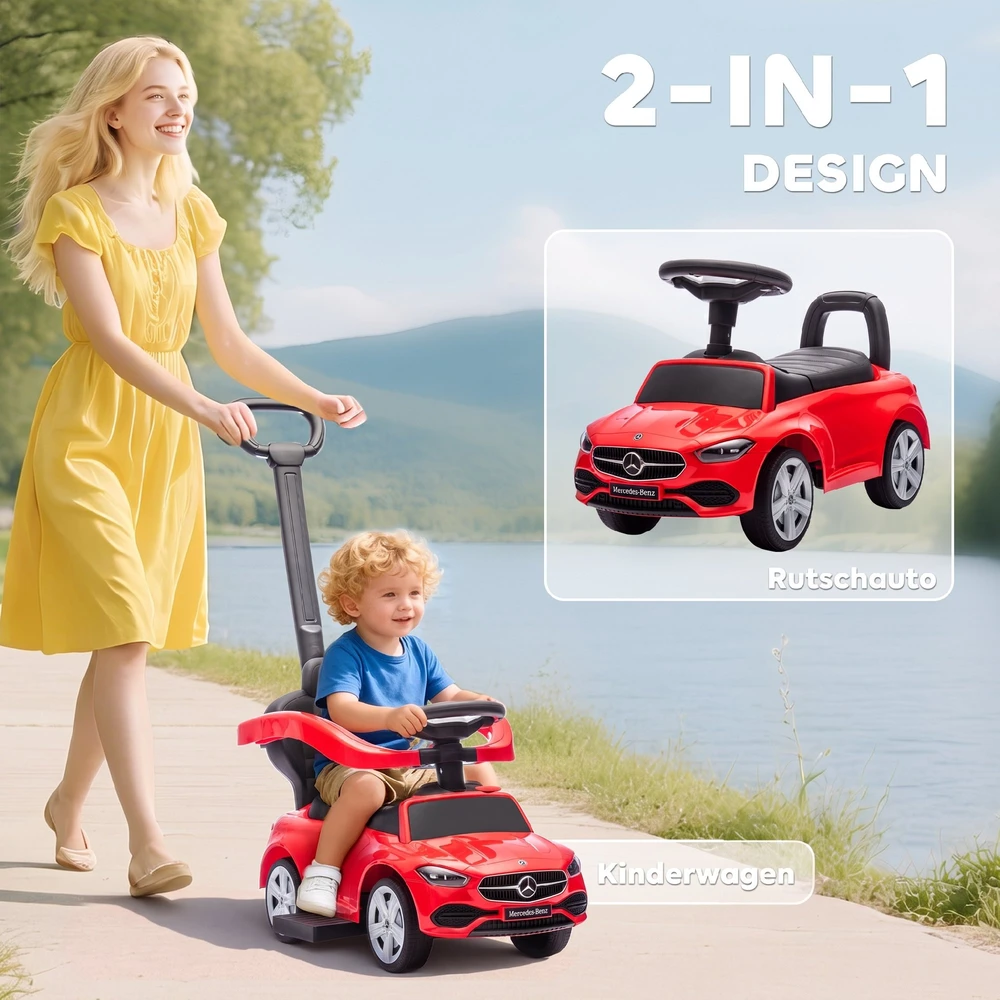 Paspiriama mašinėlė „Mercedes-Benz C-Class“ 2 viename, raudona, 91 x 40 x 83 cm