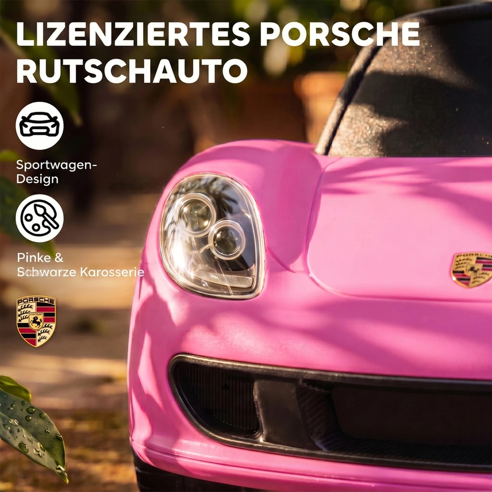 Paspiriama mašinėlė su licencijuotu „Porsche“ dizainu ir šviesos bei garso funkcijomis, rožinė, 63 x 28,5 x 38 cm