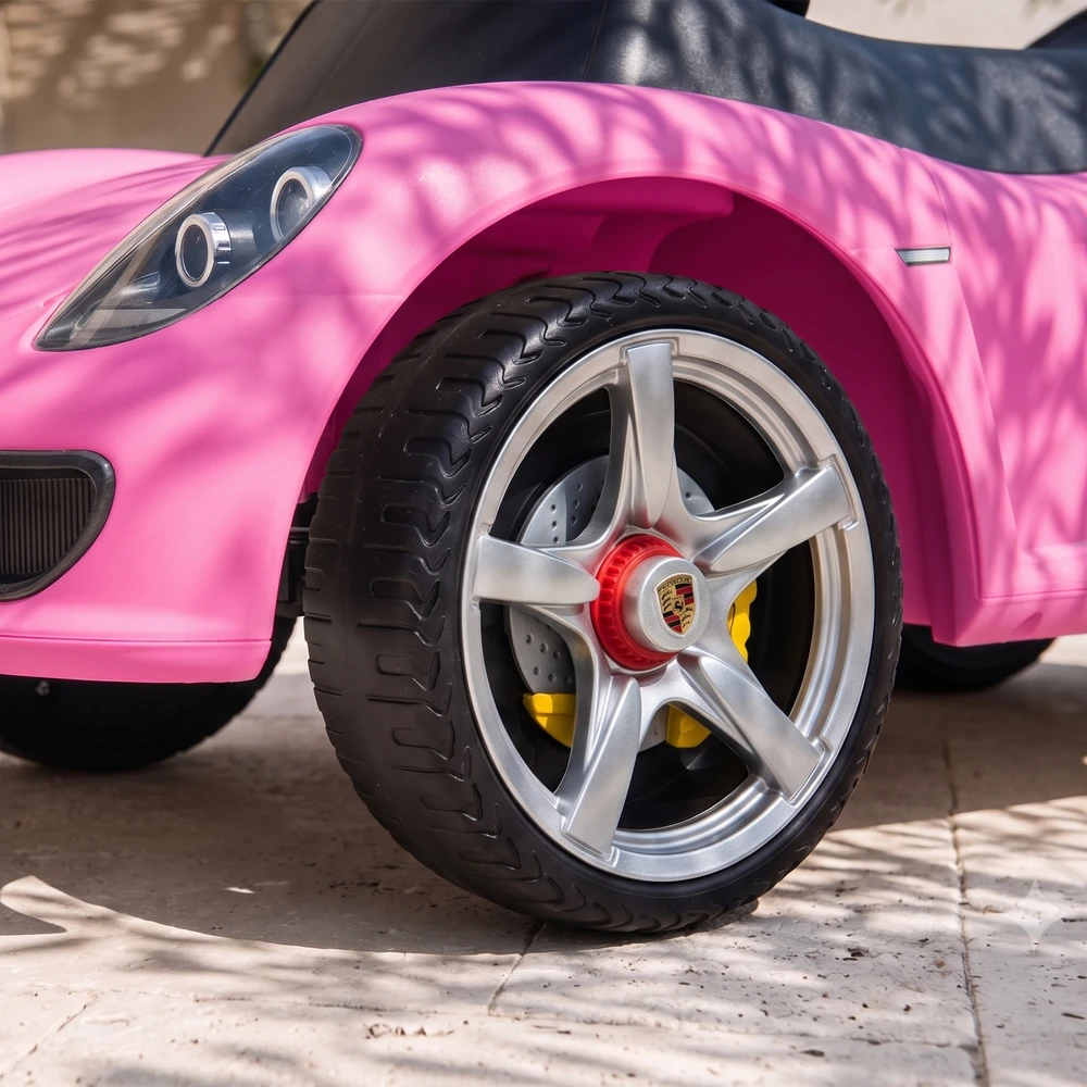 Paspiriama mašinėlė su licencijuotu „Porsche“ dizainu ir šviesos bei garso funkcijomis, rožinė, 63 x 28,5 x 38 cm