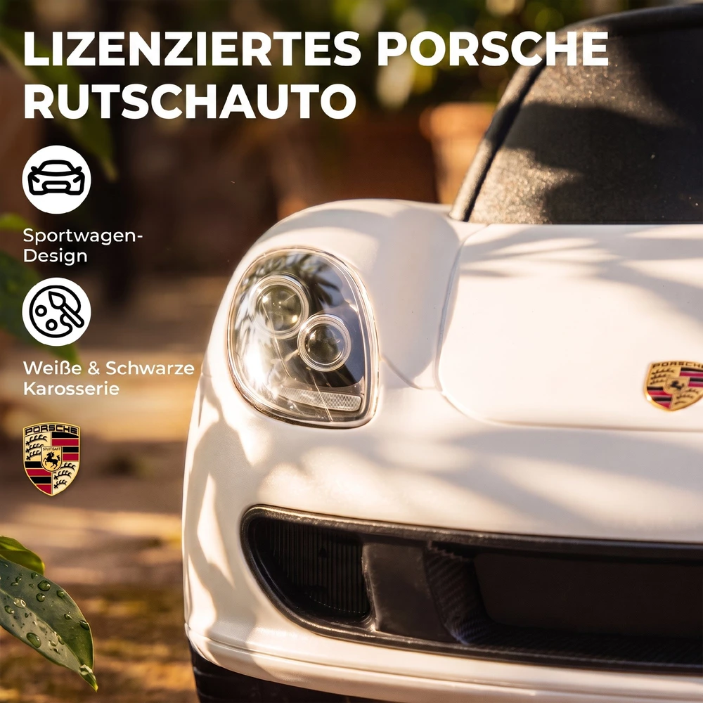 Paspiriama mašinėlė su „Porsche“ licencija ir šviesomis, balta, 63 x 28,5 x 38 cm