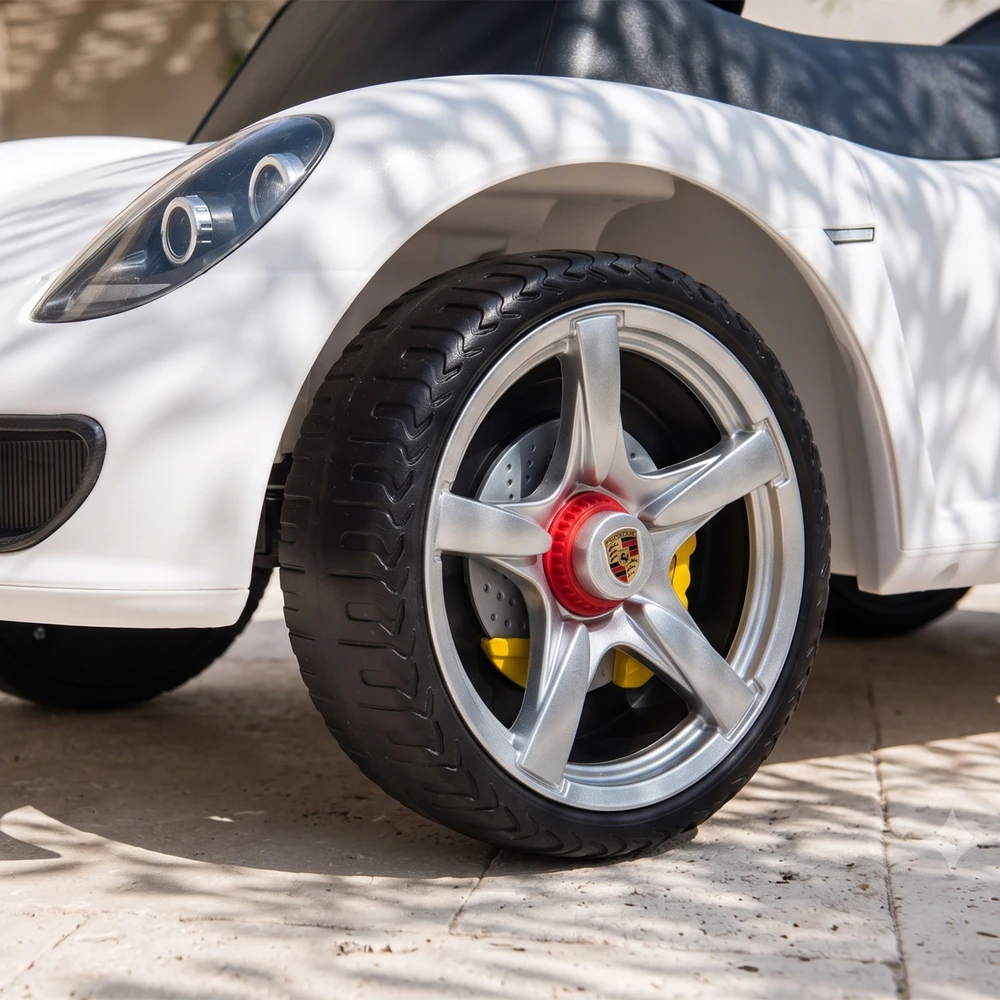 Paspiriama mašinėlė su „Porsche“ licencija ir šviesomis, balta, 63 x 28,5 x 38 cm