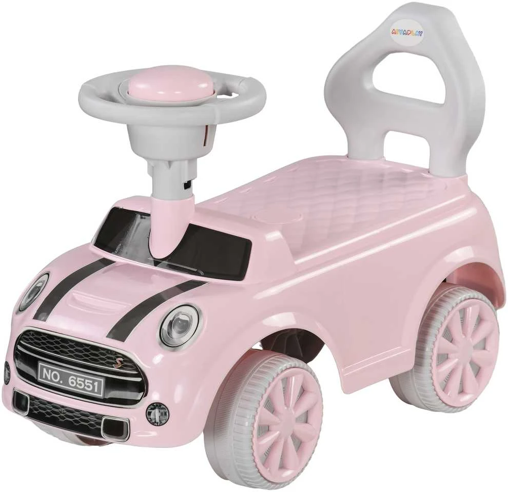 AIYAPLAY vaikiškas paspirtukas-mašinėlė, transporto priemonė vaikams, stumiamas automobilis su apsauga nuo apvirtimo, rožinė, 53 x 25 x 35 cm | Aosom