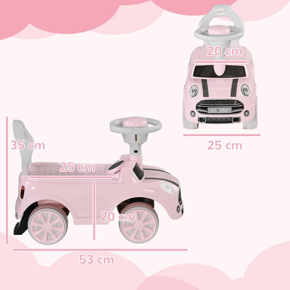 AIYAPLAY vaikiškas paspirtukas-mašinėlė, transporto priemonė vaikams, stumiamas automobilis su apsauga nuo apvirtimo, rožinė, 53 x 25 x 35 cm | Aosom
