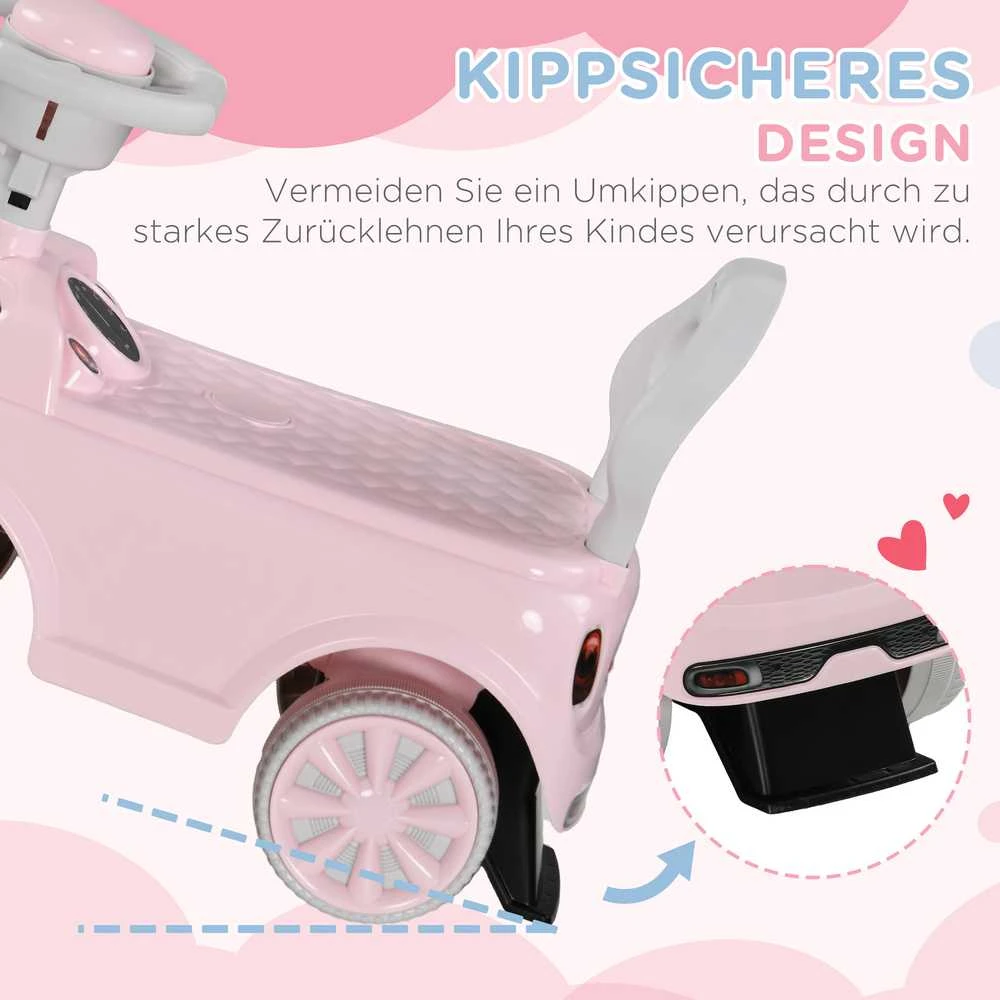 AIYAPLAY vaikiškas paspirtukas-mašinėlė, transporto priemonė vaikams, stumiamas automobilis su apsauga nuo apvirtimo, rožinė, 53 x 25 x 35 cm | Aosom