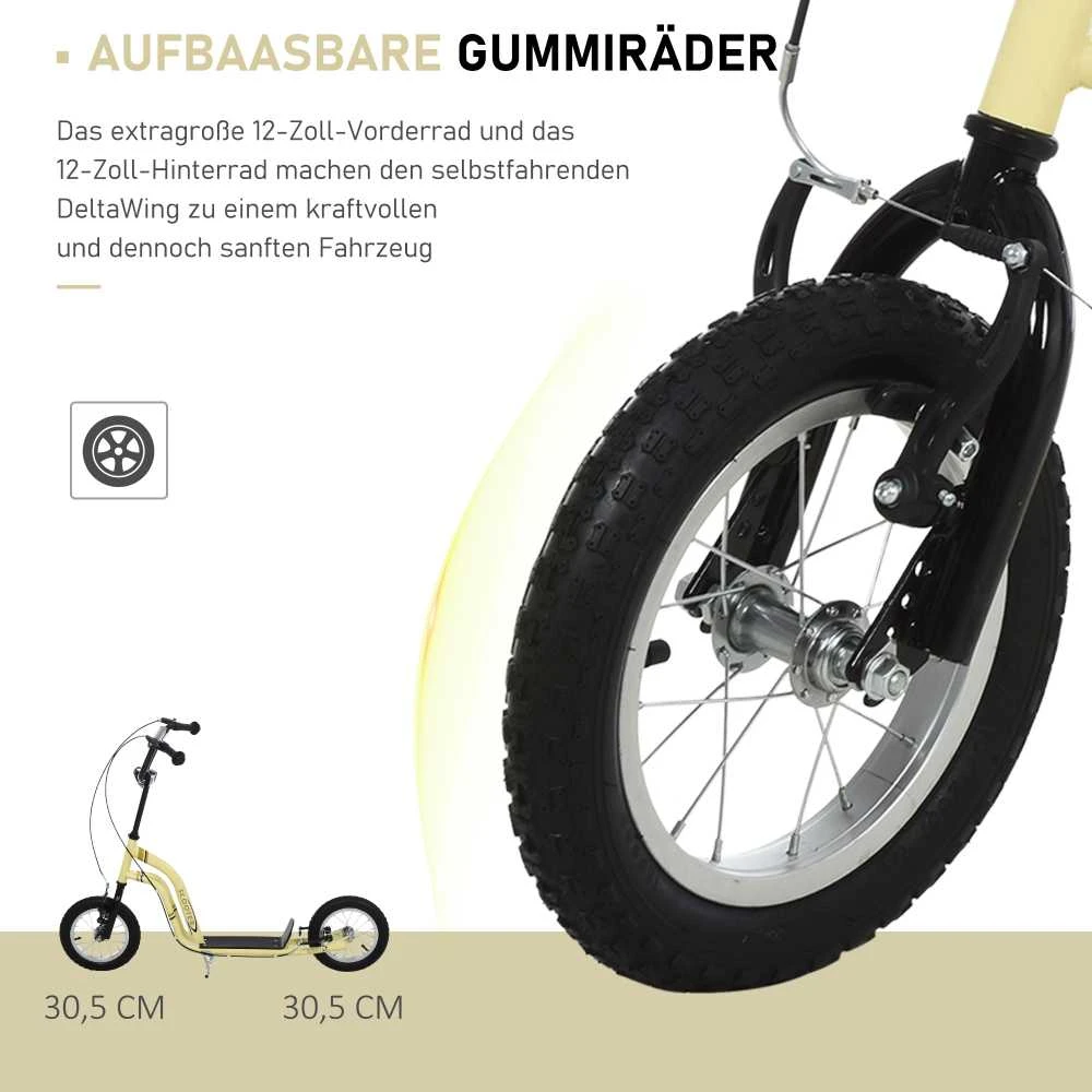 HOMCOM vaikiškas paspirtukas nuo 5 metų, motoroleris su 12 colių pripučiamais guminiais ratais, smėlio spalvos, 120 x 58 x 85-95 cm
