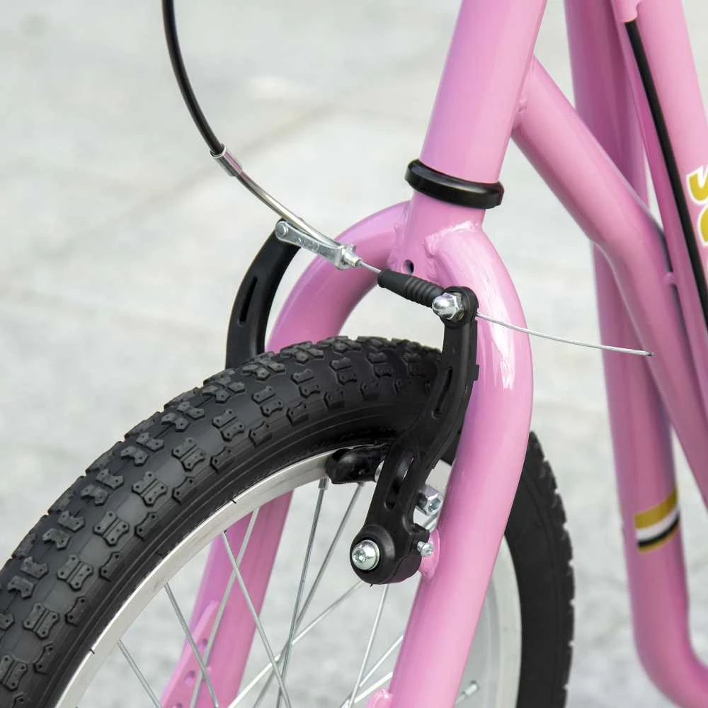 HOMCOM Vaikiškas paspirtukas su stabdžiais 16/12 colių paspirtukas pedalinis paspirtukas miesto paspirtukas vaikų paspirtukas kickboard 5+ metų vaikams rožinis 135 x 58 x 92-100 cm