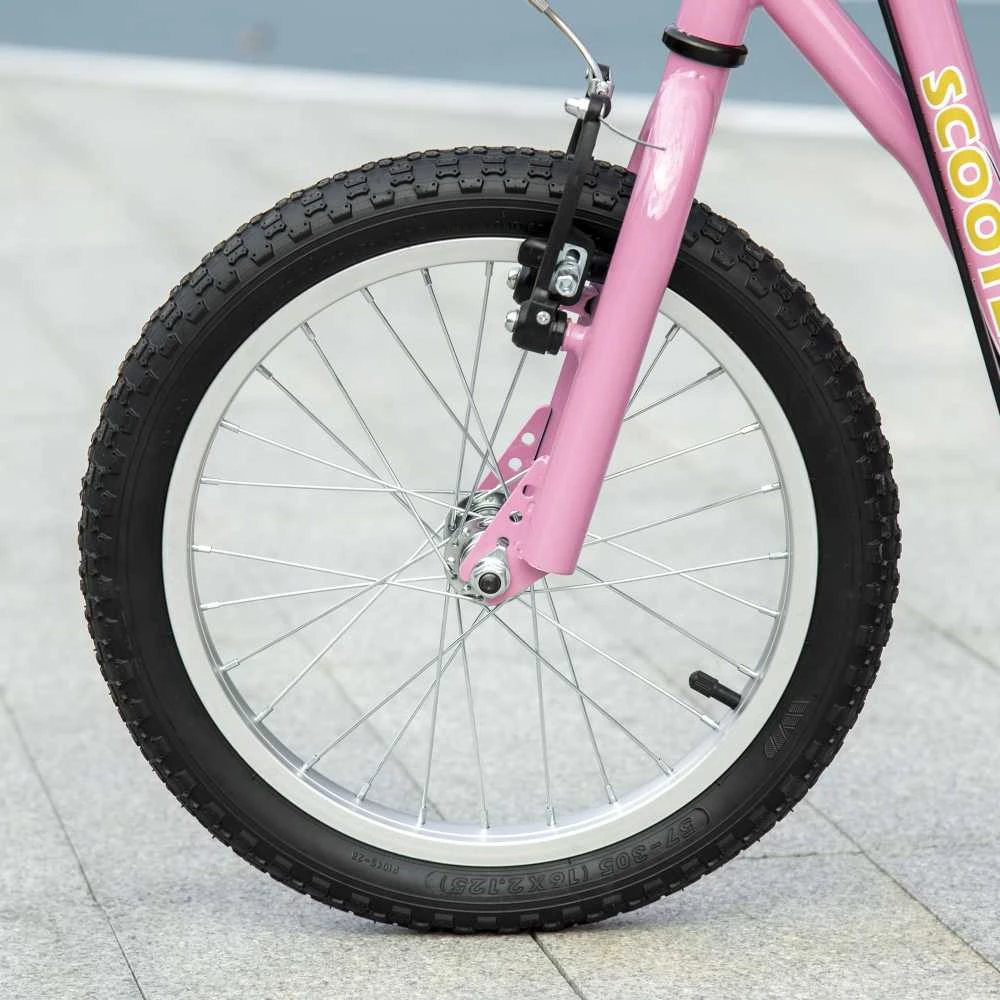 HOMCOM Vaikiškas paspirtukas su stabdžiais 16/12 colių paspirtukas pedalinis paspirtukas miesto paspirtukas vaikų paspirtukas kickboard 5+ metų vaikams rožinis 135 x 58 x 92-100 cm