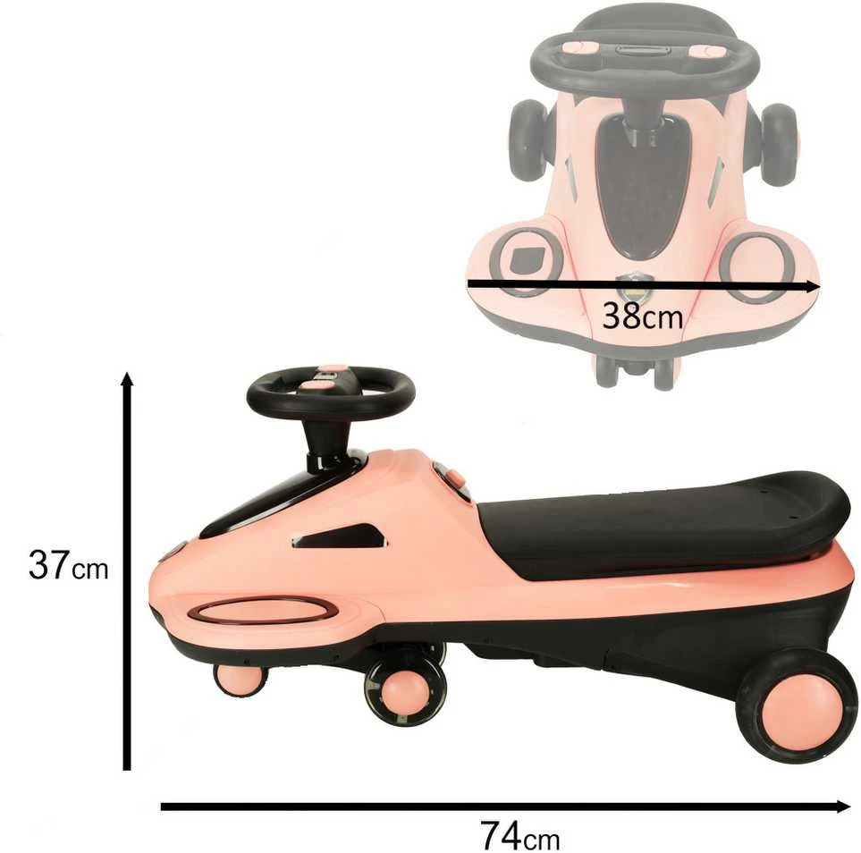 Roger Gravity ride šviečiantys LED ratukai-paspirtukas su grojančia muzika, 74cm, rožinės/juodos spalvos