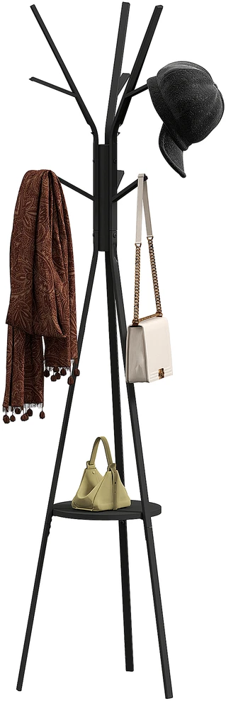 HOMCOM Drabužių stovas Stovintis drabužių stovas Drabužių stovas Prieškambario drabužių stovas Metalinis juodas 45 x 45 x 180 cm