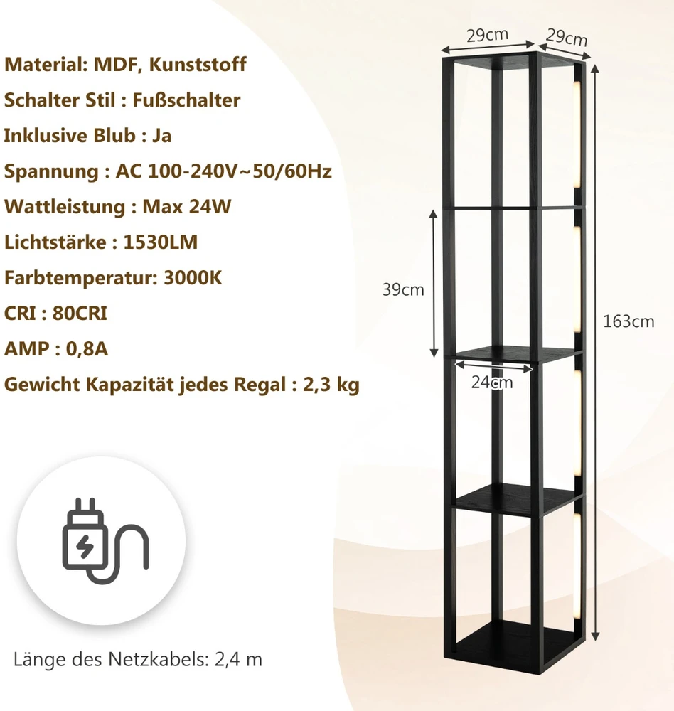 Pastatoma lempa 29 x 29 x 163 cm