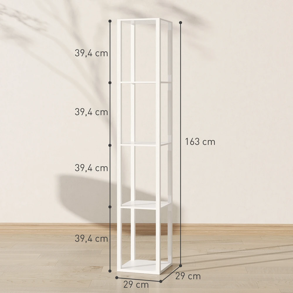 Pastatomas LED šviestuvas su 4 lentynomis, baltas, 29 × 29 × 163 cm