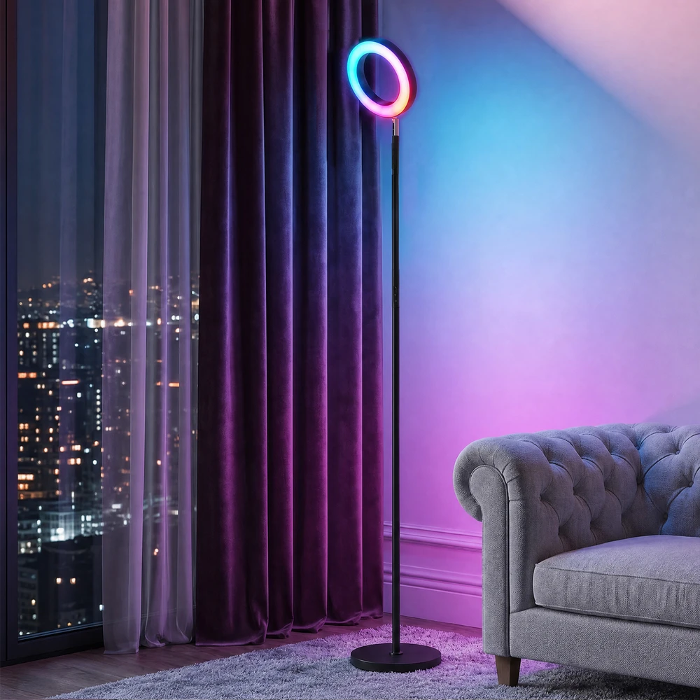 Pastatomas LED šviestuvas su RGB ir reguliuojama balta šviesa, juodas/baltas, 25 × 25 × 172 cm