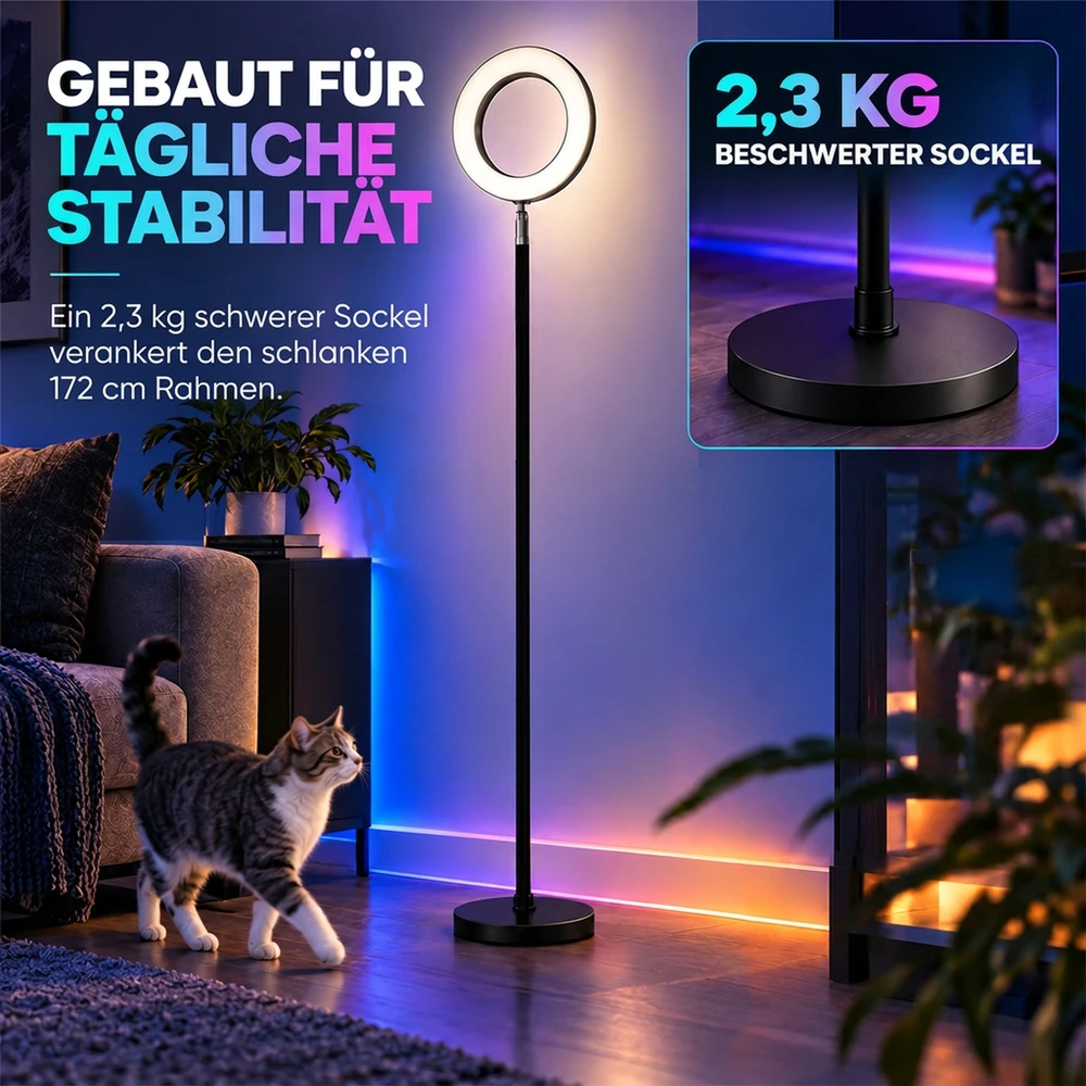 Pastatomas LED šviestuvas su RGB ir reguliuojama balta šviesa, juodas/baltas, 25 × 25 × 172 cm