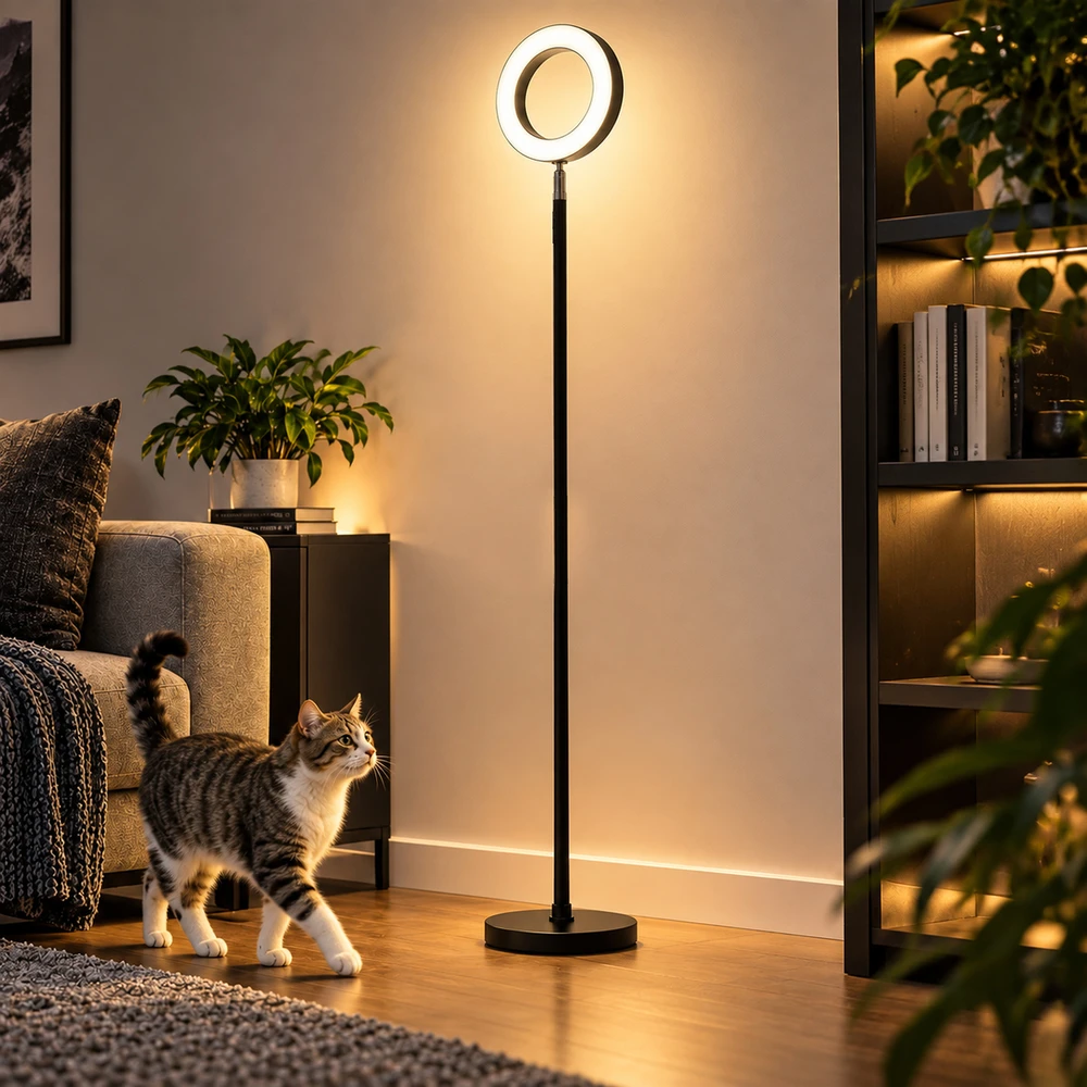 Pastatomas LED šviestuvas su RGB ir reguliuojama balta šviesa, juodas/baltas, 25 × 25 × 172 cm