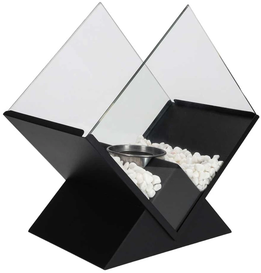 Pastatomas stalo biokaminas bioetanoliui, juodas matinis ir sidabrinis, 26,5 × 25 × 15 cm