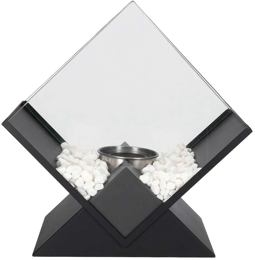 Pastatomas stalo biokaminas bioetanoliui, juodas matinis ir sidabrinis, 26,5 × 25 × 15 cm