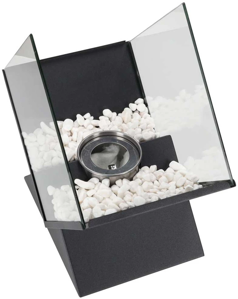 Pastatomas stalo biokaminas bioetanoliui, juodas matinis ir sidabrinis, 26,5 × 25 × 15 cm