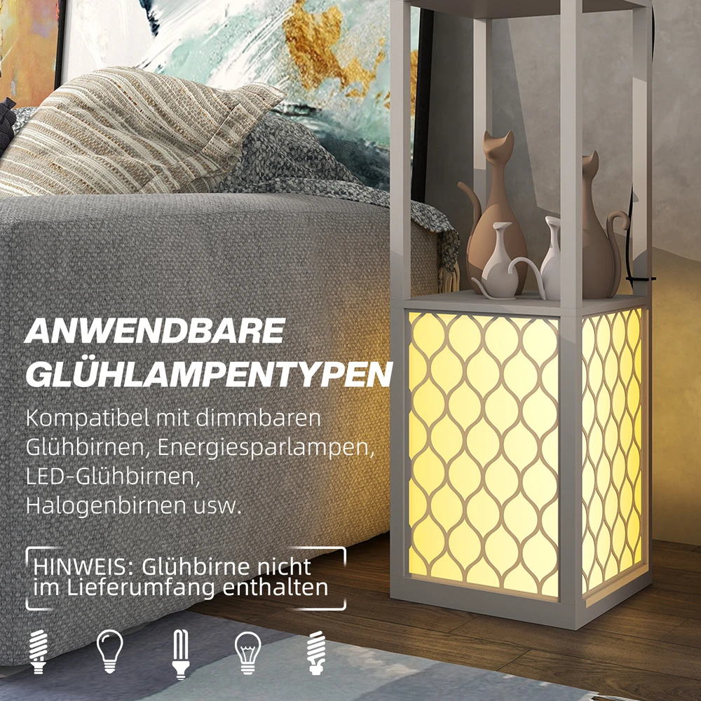 HOMCOM modernaus dizaino toršeras, 2 lentynos, jungiklis su traukiamąja virvele, 26 cm x 26 cm x 156 cm, juoda + balta