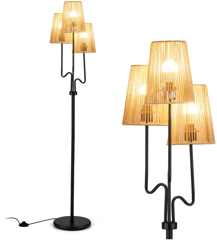 Pastatomas šviestuvas, 3 E27 lizdai, kojinis jungiklis, juodas, 175 cm