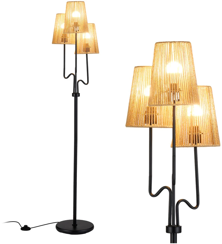 Pastatomas šviestuvas, 3 E27 lizdai, kojinis jungiklis, juodas, 175 cm