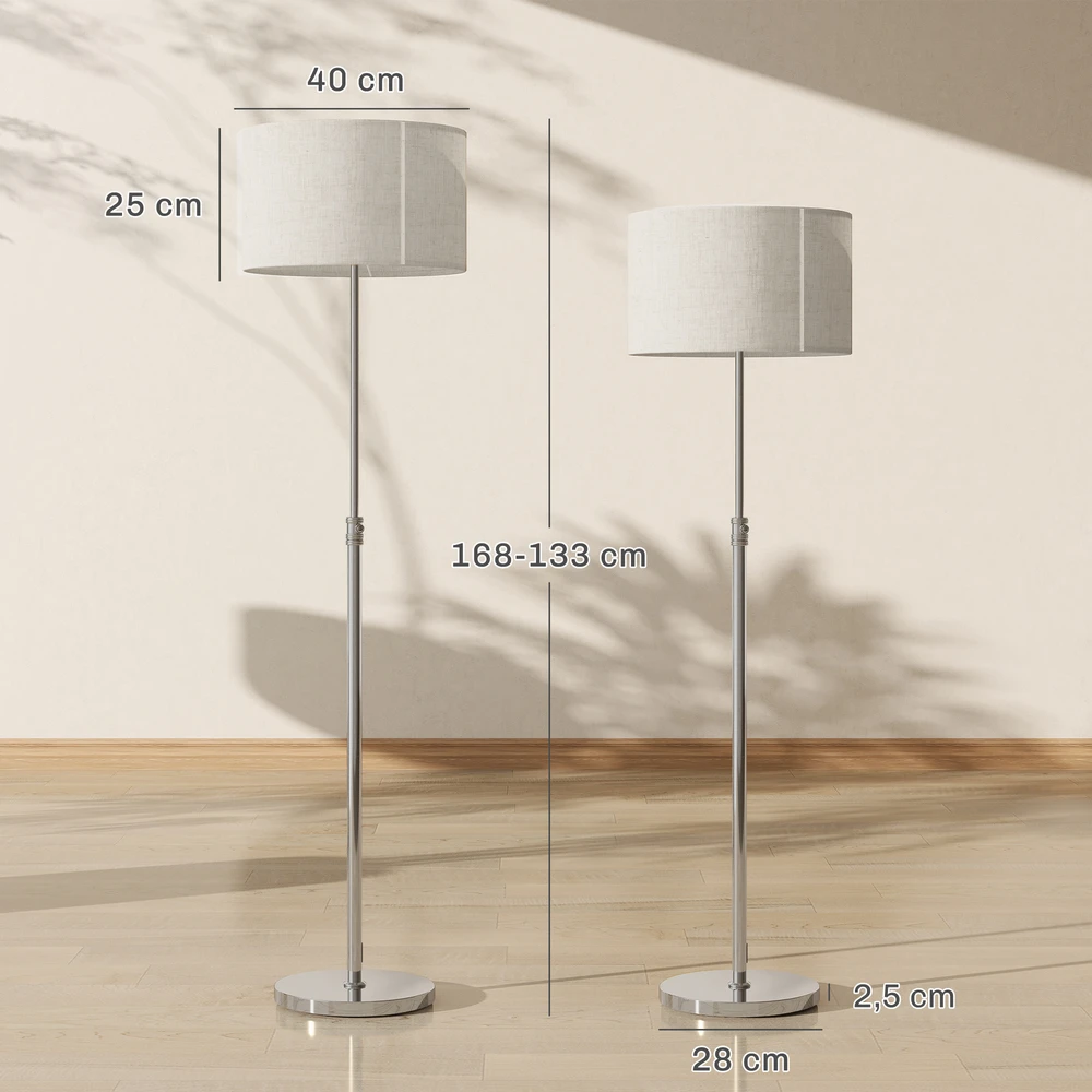 Pastatomas šviestuvas su nuotolinio valdymo pulteliu, reguliuojamo aukščio, sidabro ir smėlio spalvų, Ø40 × 133–168 cm