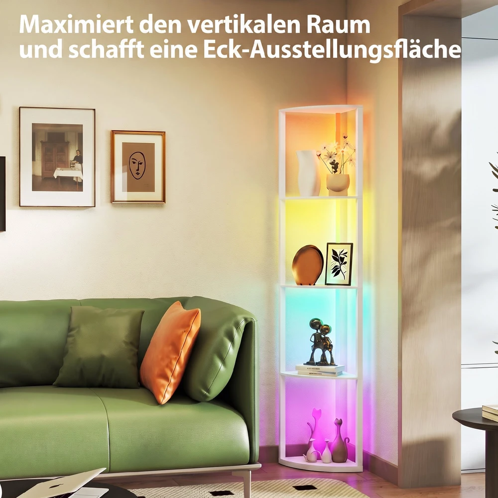 Pastatomas šviestuvas su RGB LED apšvietimu ir 5 lentynomis, baltas, 42 × 29,5 × 163 cm