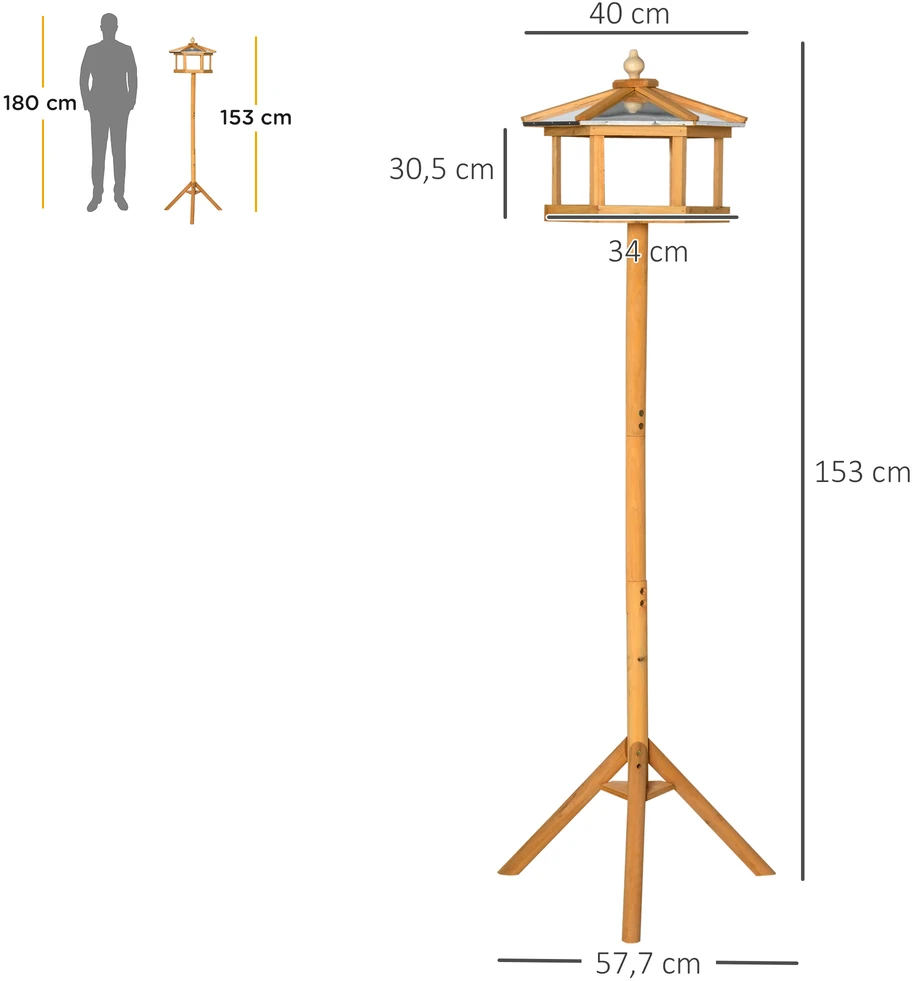 Paukščių lesykla su stovu, natūralios medienos spalvos, Ø57,7 × 153 cm