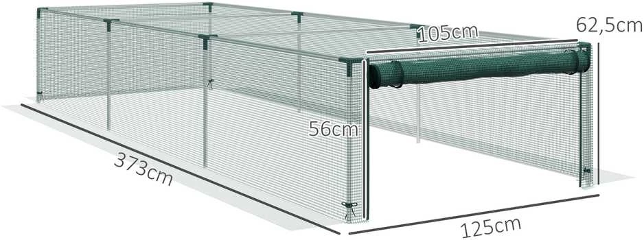 Outsunny 1,25 x 3,73 m sodo tinklas, augalų apsaugos palapinė su užtrauktuku, apsauginis tinklas nuo vabzdžių, vėjui atsparus tinklas daržovėms, apsauginis tinklas nuo kenkėjų