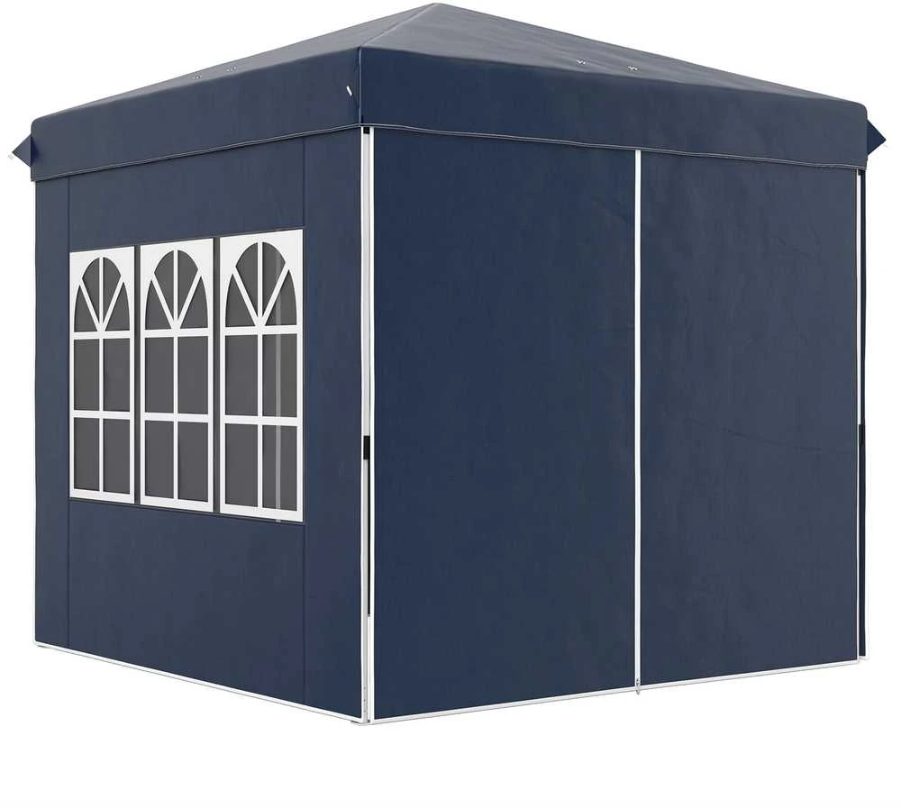Outsunny pavėsinė 2,5x2,5m, vandeniui atspari, stabili, tinkama žiemai, išskleidžiama (pop-up), su UV 50+ apsauga, sulankstoma palapinė vakarėliams, sodo palapinė su 4 šoninėmis sienelėmis ir krepšiu, tamsiai mėlyna