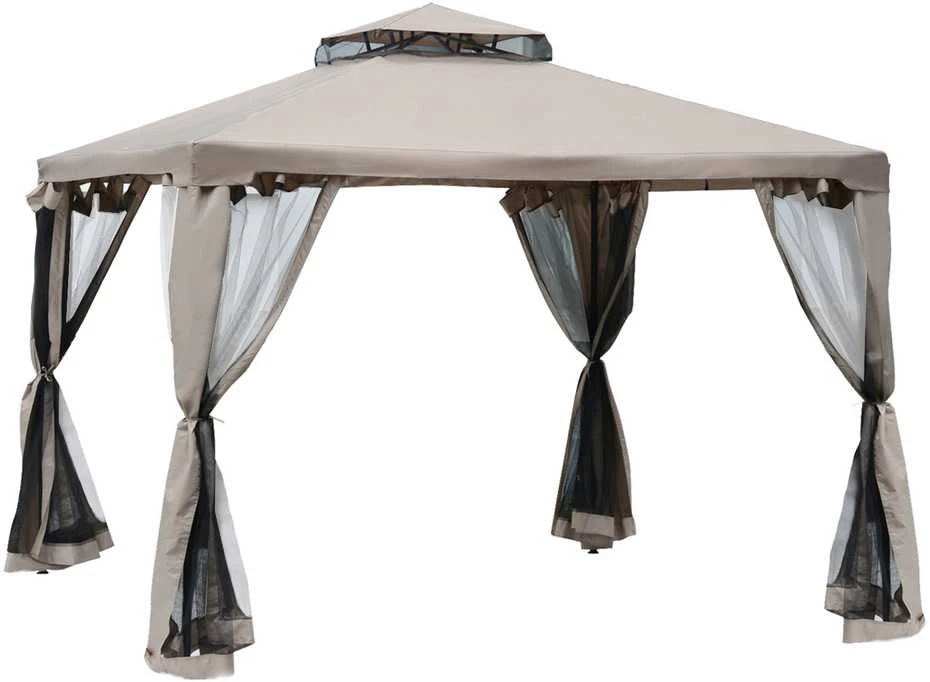 Outsunny sodo pavėsinė 3x3x2,6 m, sodo palapinė su 4 šoninėmis sienelėmis, atspari oro sąlygoms, metalas, poliesteris, pilka