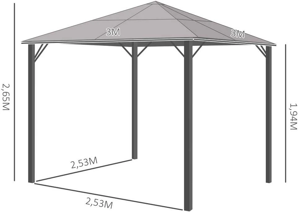 Outsunny sodo pavėsinė 3 x 3 m, vakarėlių palapinė su šoninėmis sienelėmis, PC stogas, aliuminis, tamsiai pilka