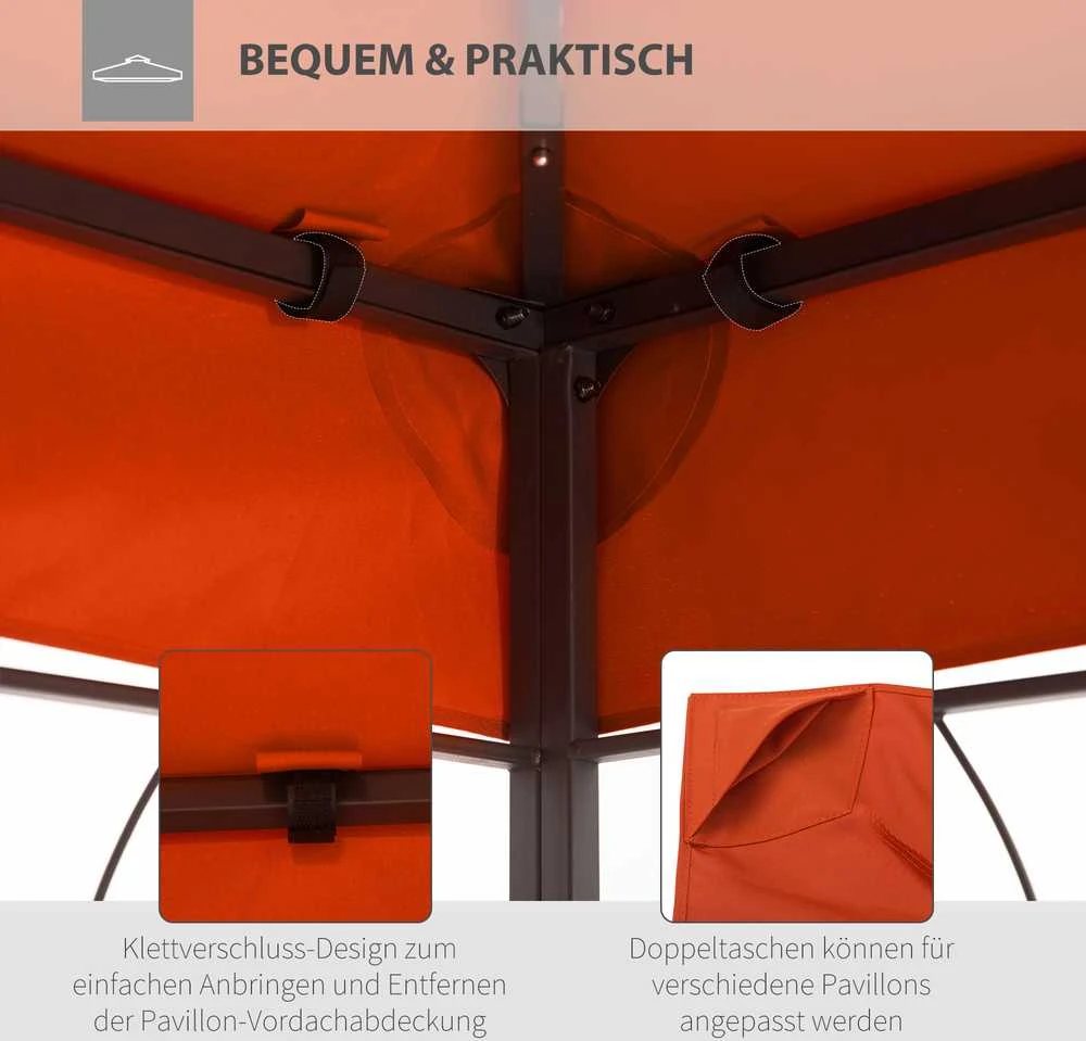 „Outsunny“ atsarginis stogas pavėsinėms, metalinėms pavėsinėms, sodo pavėsinėms, vakarėlių palapinėms, sodo palapinėms, poliesteris, 3x4 m, rūdžių raudona spalva