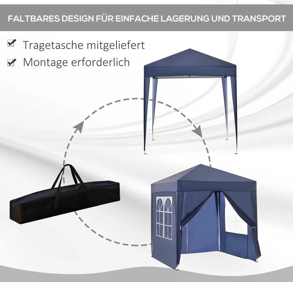 Sulankstomas paviljonas Outsunny 2x2m, 4 šoninės sienelės su langais, durys su užtrauktuku, sodo palapinė, įskaitant kuolelius ir tvirtinimo virves, metalas, oksfordo audinys