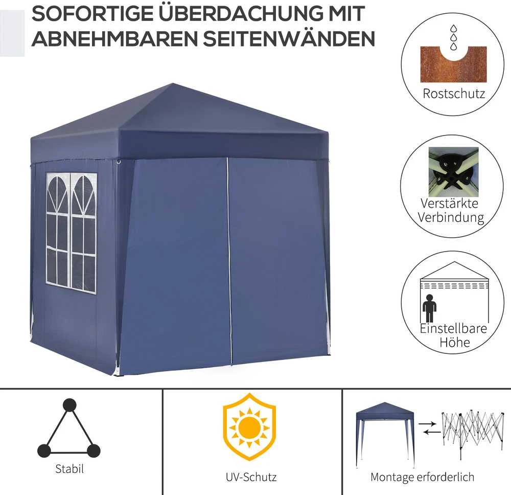 Sulankstomas paviljonas Outsunny 2x2m, 4 šoninės sienelės su langais, durys su užtrauktuku, sodo palapinė, įskaitant kuolelius ir tvirtinimo virves, metalas, oksfordo audinys