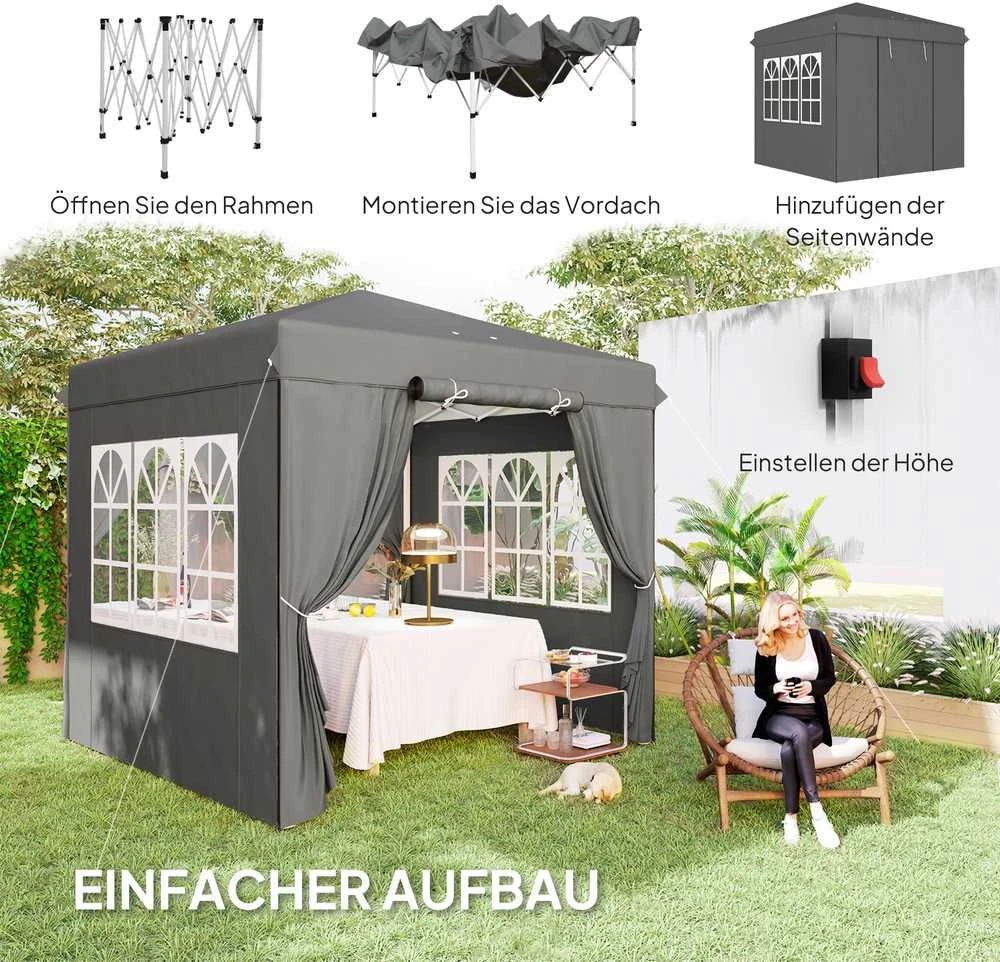 Outsunny sulankstoma pavėsinė 2,5x2,5 m, vandeniui atspari, stabili, tinkama žiemai, pop-up tipo, su 50+ UV apsauga, vakarėlių palapinė su 4 šoninėmis sienelėmis ir krepšiu, tamsiai pilka