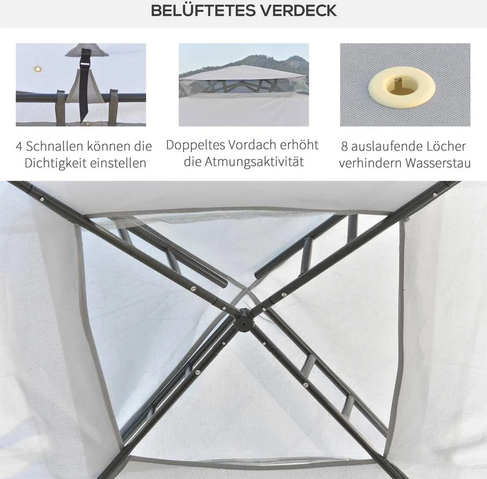 Outsunny sodo pavėsinė, sodo palapinė, vakarėlių palapinė su 4 šoninėmis sienelėmis, atspari oro sąlygoms, metalas, poliesteris, šviesiai pilka, 3 x 3 x 2,6 m