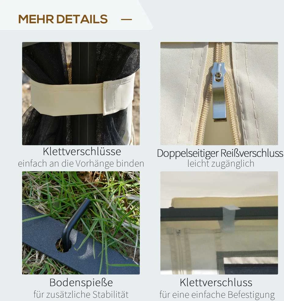 Outsunny sodo pavėsinė su dvigubu stogu, sodo palapinė, šventinė palapinė su 4 šoninėmis sienelėmis, metalas + poliesteris, smėlio spalvos, 2,99 x 2,99 x 2,74 m