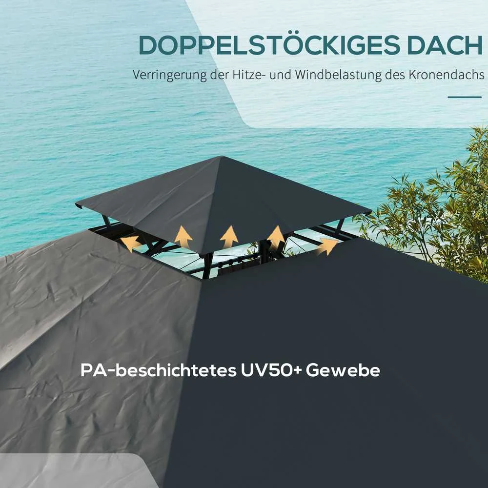 Outsunny paviljonas apie 3 x 3 m, sodo palapinė su šonine sienele, vakarėlių palapinė su dvigubu stogu, atspari oro sąlygoms palapinė, sodo paviljonas, metalinis, tamsiai pilka