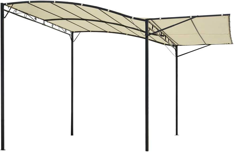 Outsunny pavėsinė, sodo pavėsinė, tentas, saulės tentas su nuleidžiamu šoniniu stogeliu, apsauga nuo UV spindulių, plienas + poliesteris, kreminė balta + juoda, 3 x 2,5 m