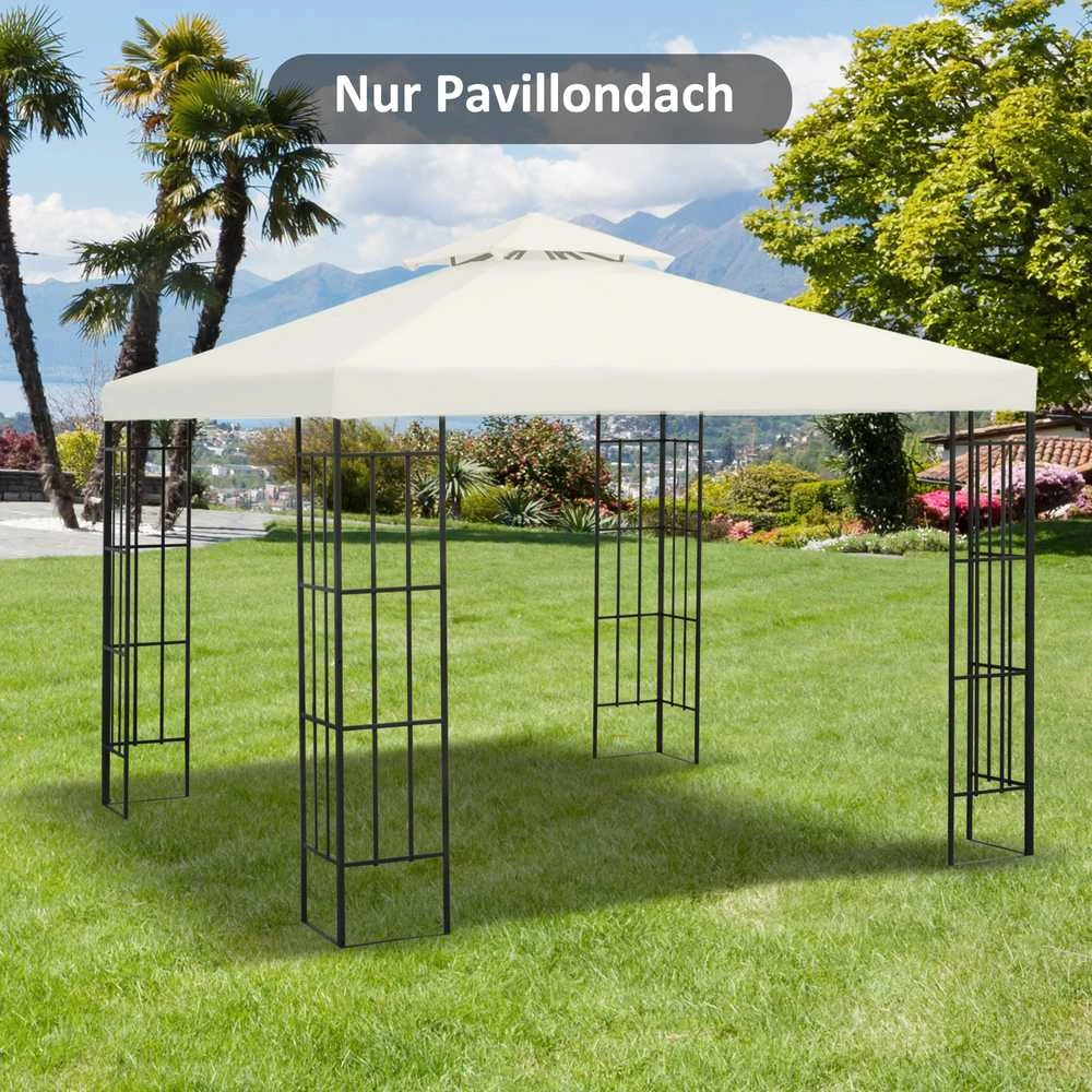 Outsunny atsarginis stogas, paviljono stogas metaliniam paviljonui, sodo paviljono stogas, 3x3m, kreminės baltos spalvos, poliesteris