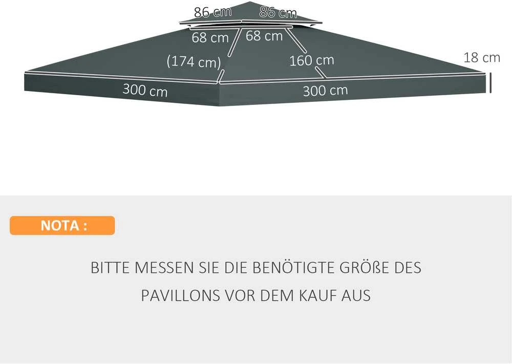 „Outsunny“ atsarginis stogas pavėsinėms, skirtas metalinėms sodo pavėsinėms, vakarėlių palapinėms, poliesteris, 3x3 m, anglies pilka