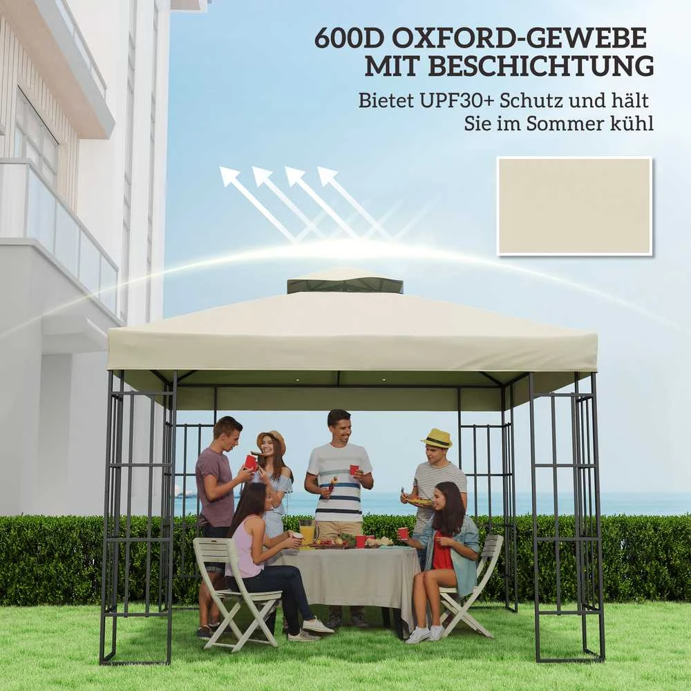 „Outsunny“ atsarginis stogas paviljono 3 x 3 m, vandeniui atsparus paviljono stogas, dvigubo stogo atsarginis uždangalas sodo paviljonui, „Oxford“ audinio atsarginės dalys, 370 g/m², kreminės baltos spalvos