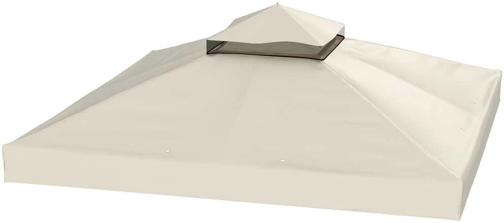 „Outsunny“ atsarginis stogas paviljono 3 x 3 m, vandeniui atsparus paviljono stogas, dvigubo stogo atsarginis uždangalas sodo paviljonui, „Oxford“ audinio atsarginės dalys, 370 g/m², kreminės baltos spalvos