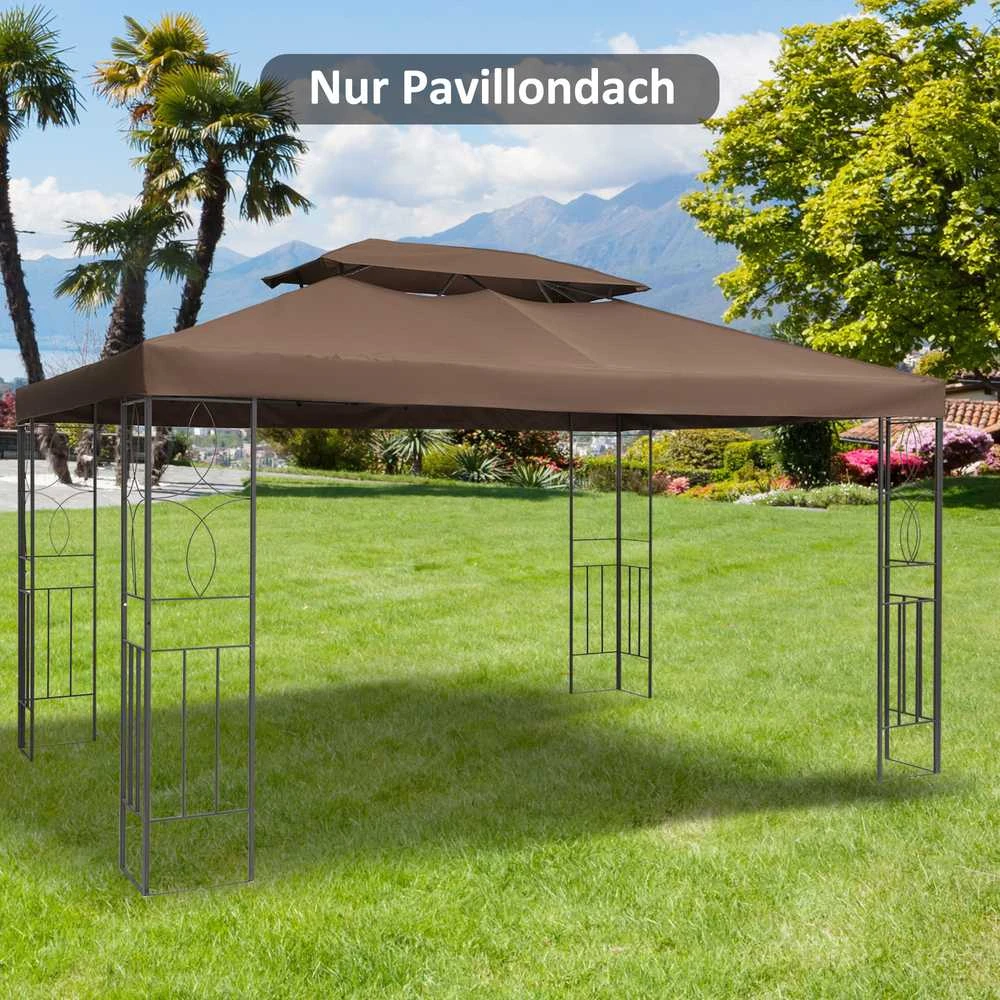 Outsunny pakaitinis paviljono stogas, poliesteris, 3x4m, kavos spalvos, atsparus vandeniui, skirtas metaliniams ir sodo paviljonams