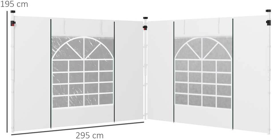 Outsunny paviljono šoninių sienelių rinkinys, 2 vnt., sienelės su langais ir durimis, skirtos 3x3/3x6 m paviljono palapinei, Oksfordo audinys, baltos