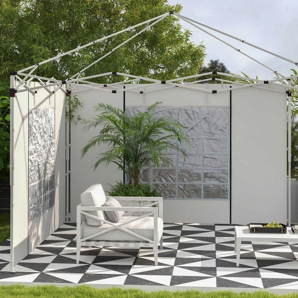 Outsunny paviljono šoninių sienelių rinkinys, 2 vnt., sienelės su langais ir durimis, skirtos 3x3/3x6 m paviljono palapinei, Oksfordo audinys, baltos