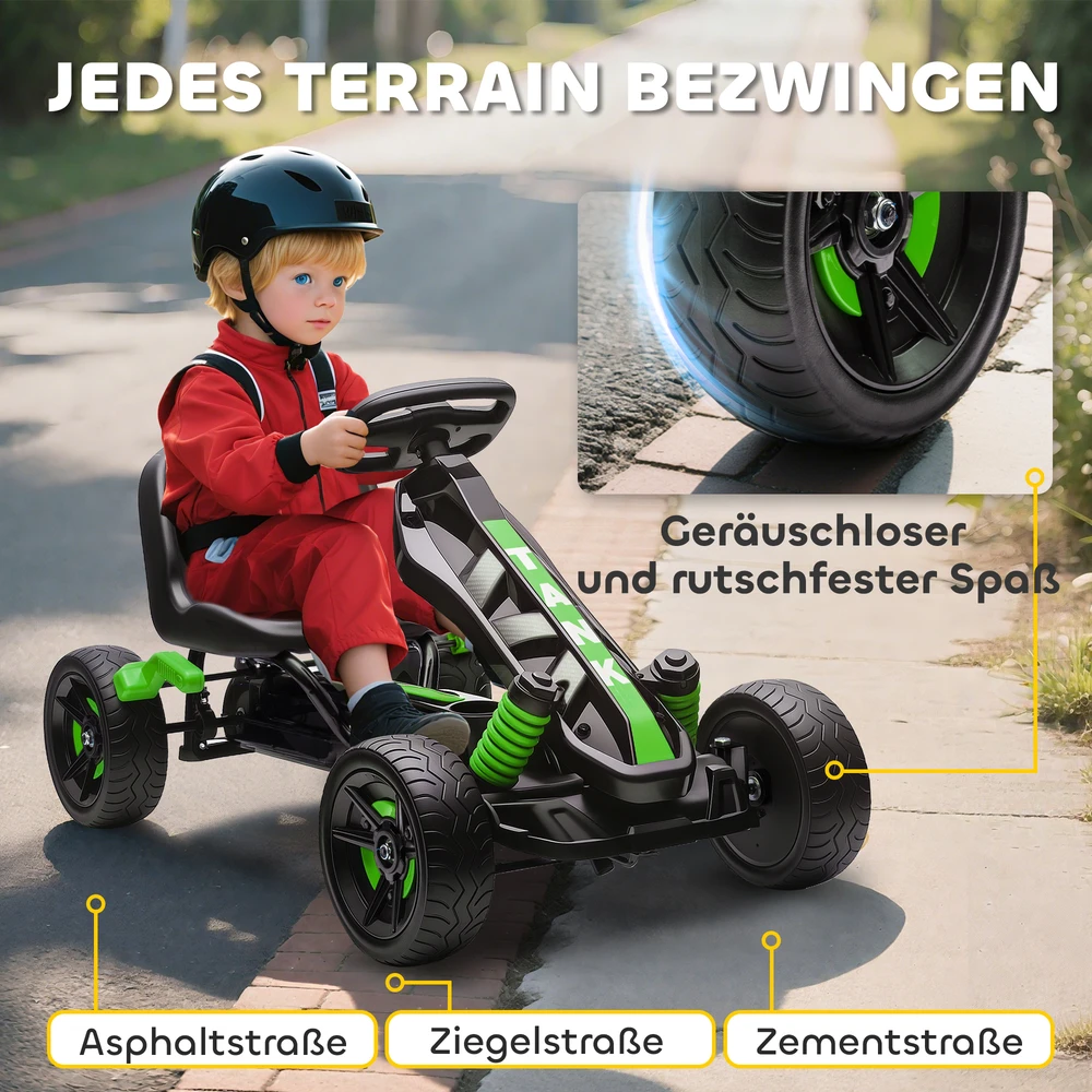 Pedalinis kartingas su laisvos eigos sistema ir stabdžiu, žalias, 100 × 59 × 60,5 cm