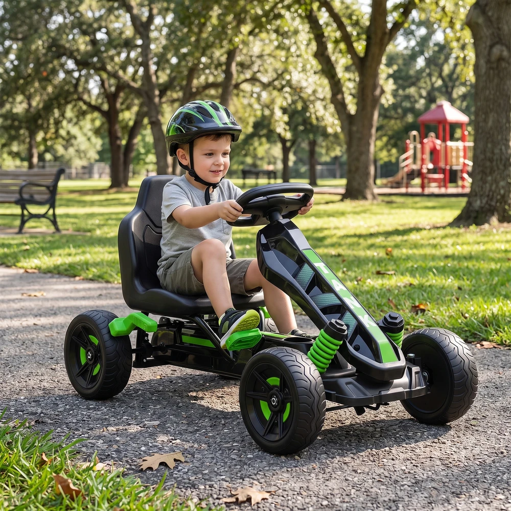 Pedalinis kartingas su laisvos eigos sistema ir stabdžiu, žalias, 100 × 59 × 60,5 cm